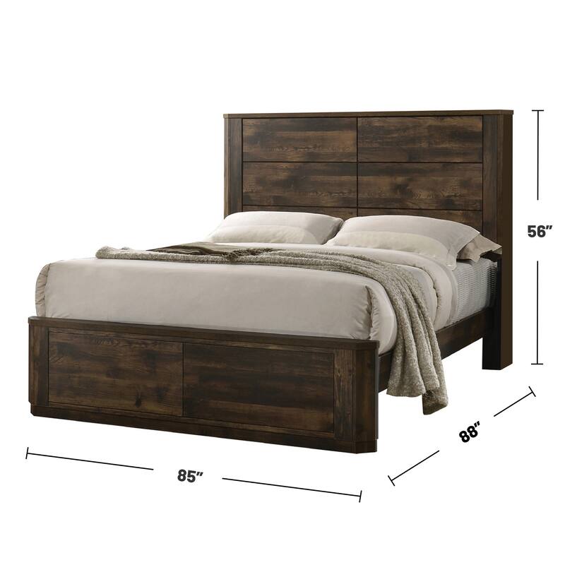 Wood Panel Bed in Rustic Walnut Finish