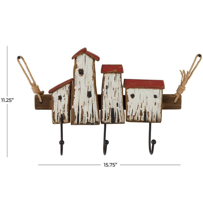 Brown Wood Wooden Stick 7 Hanger Wall Hook