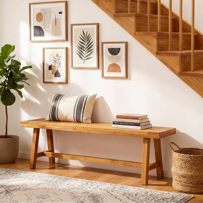 Gymax 63 Inch Solid Wood Bench Rustic Farmhouse Narrow Bench for up to