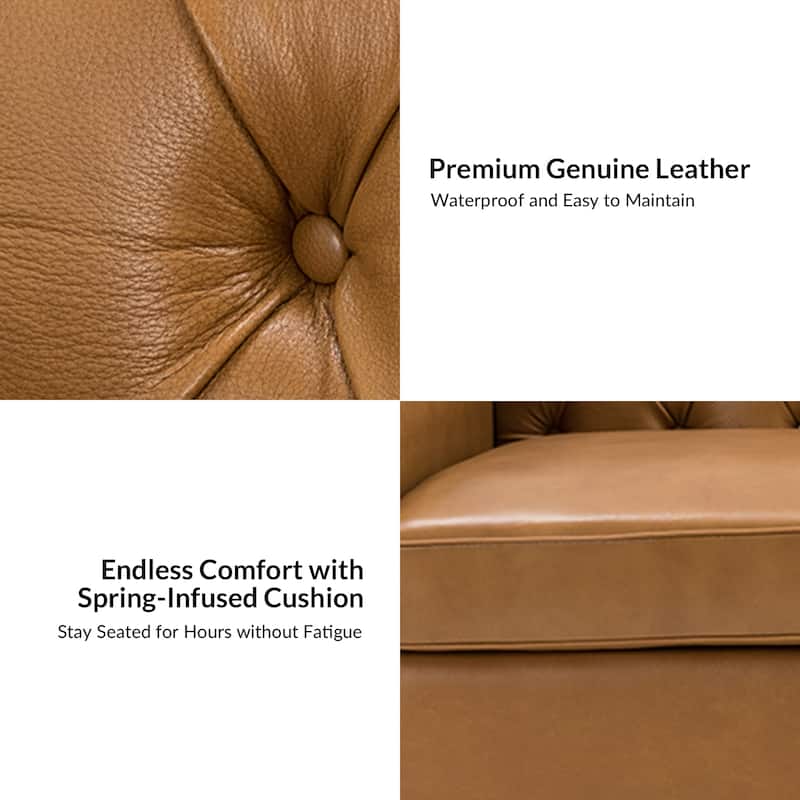 Mateo 82.28" Wide Transitional Genuine Leather Sofa with Nailhead Trim and Button-Tufted Back