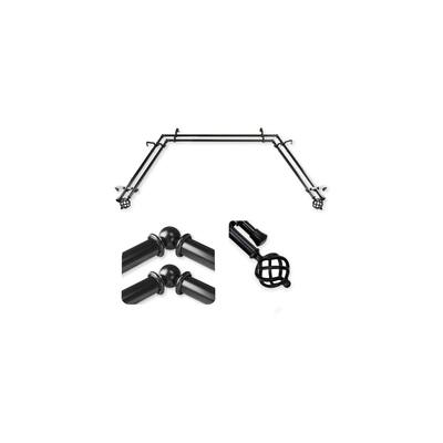 Bay Window Curtain Rods & Hardware Set - Adjustable Rods with Finials - 3 Part Window Decor - Black Finish - M