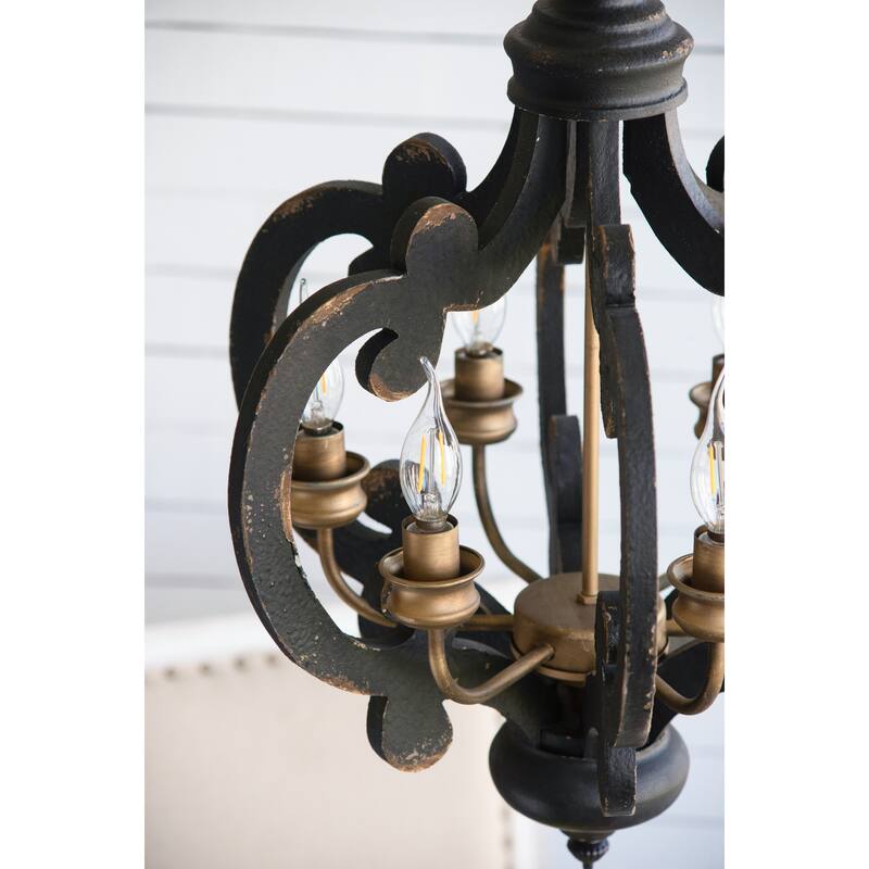 6-Light Wood Chandelier, Black Dining Room Light Fixture, Rustic Ceiling Lighting for Dining Room Kitchen Island Bedroom