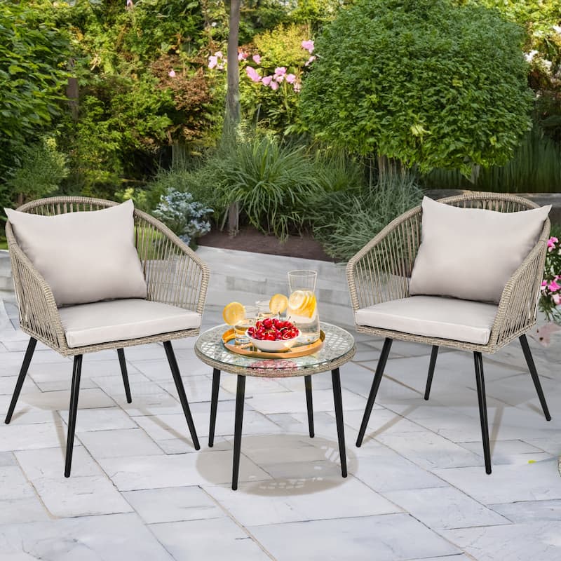 Moasis Wicker Bistro Set Outdoor Furniture - 3 Pcs