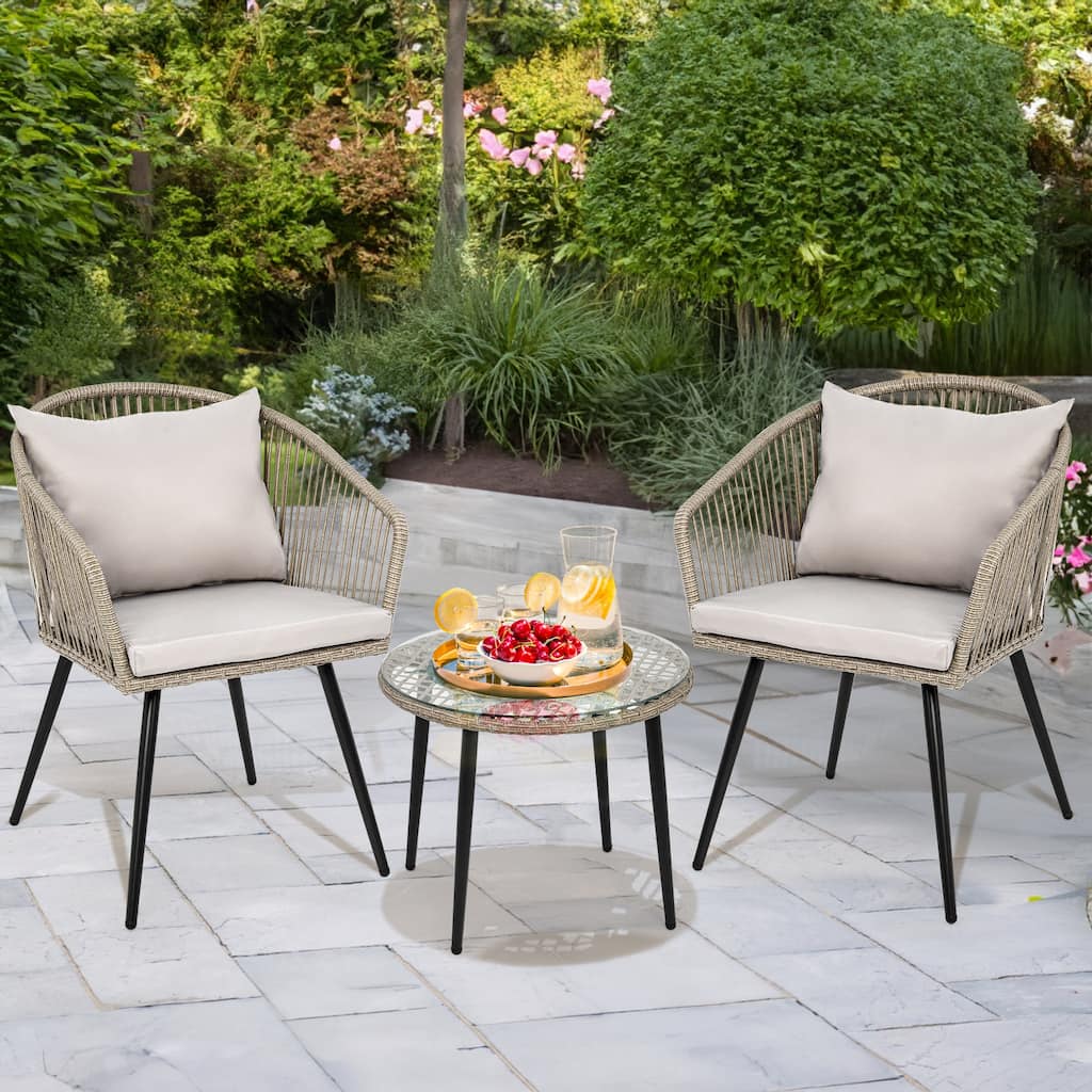 Moasis Wicker Bistro Set Outdoor Furniture - 3 Pcs