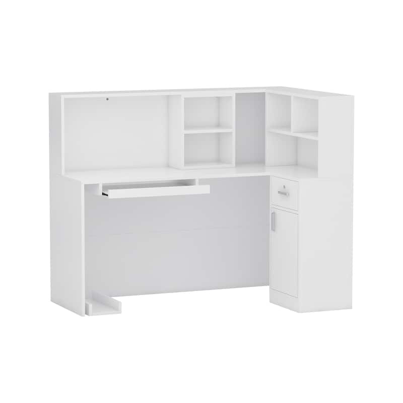 55.9-inch L-shaped Black or White Marbled Wood Reception Desk