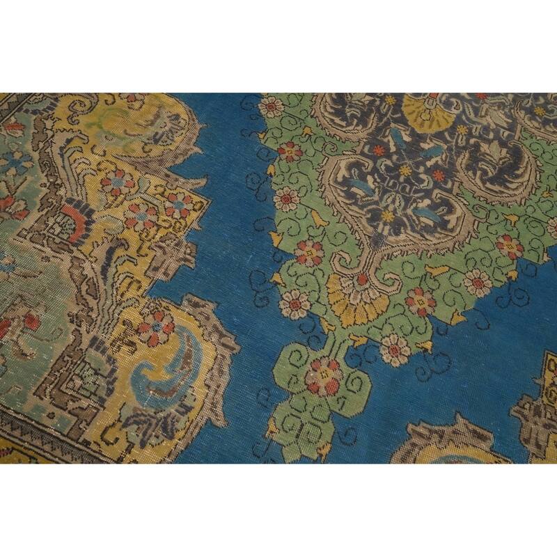 Hand Knotted Oriental 100% Wool Carpet Traditional Floral Navy Blue & Blues Tabriz Area Rug - 12' 5'' X 8' 3''