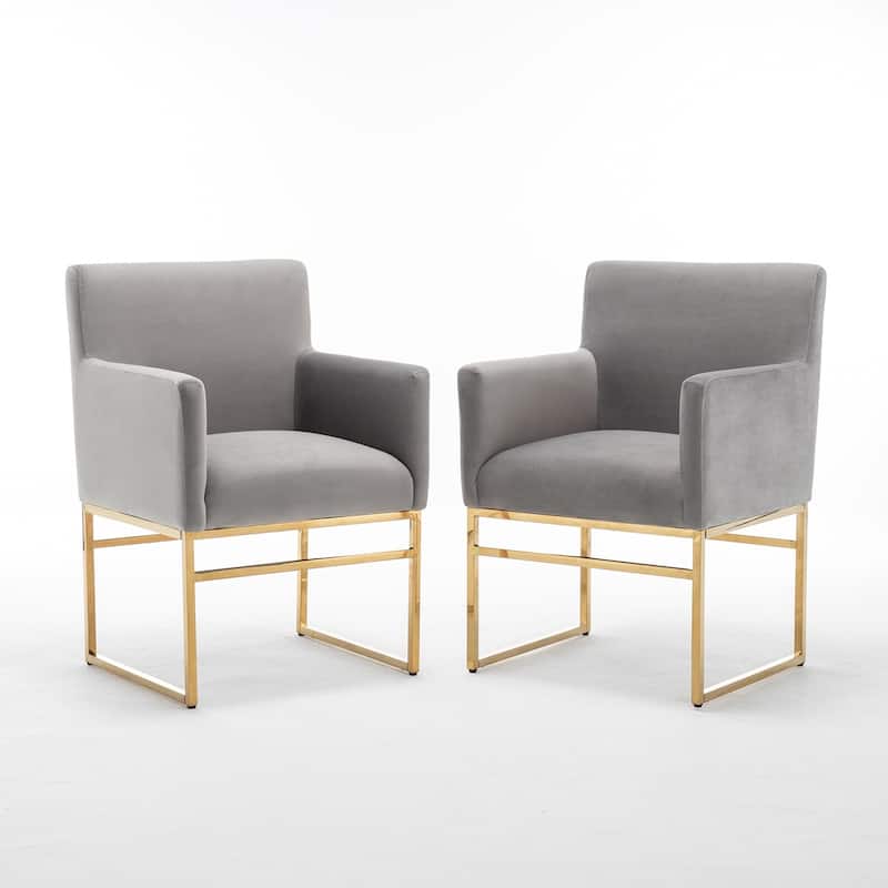 SEYNAR Modern Velvet Accent Arm Dining Chair Set of 2 with Metal Legs