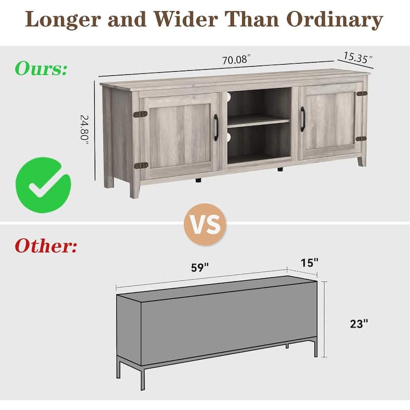 Wood Storage Cabinet Media Console for TVs up to 80"