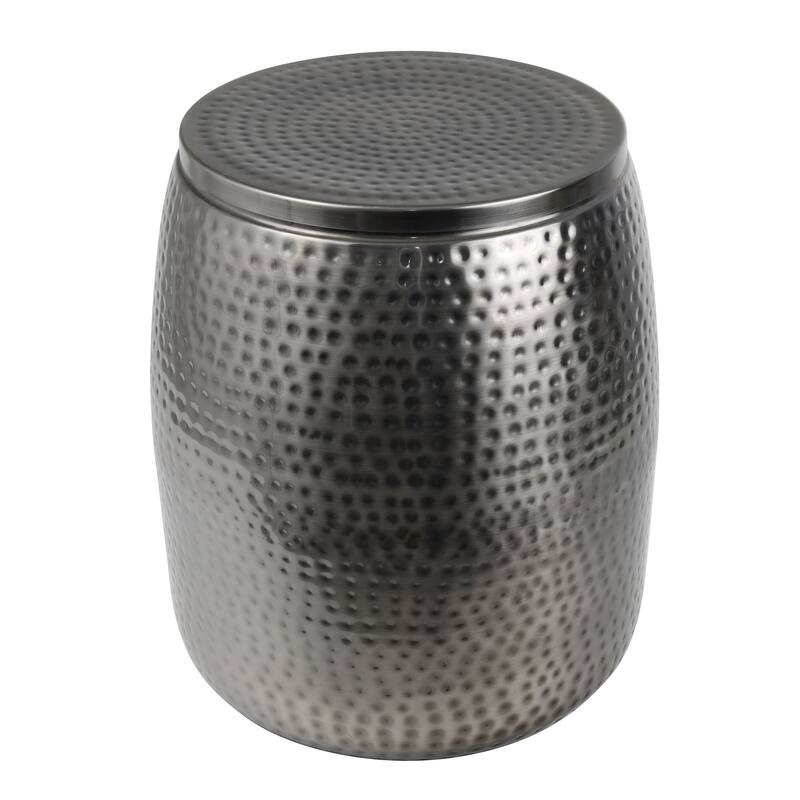happimess Rustic Metal Drum Storage Side Table with Lid