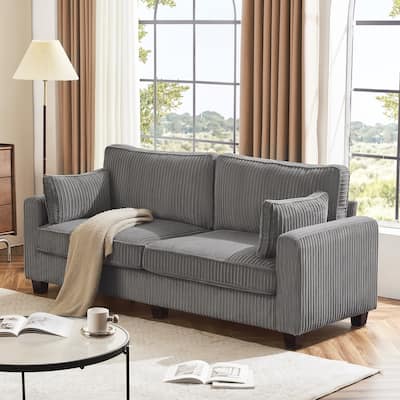 81" Modern Corduroy 3 Seater Sofa, Polyester Rectangle Upholstered Sofa for Livingroom - 81"W X 33"D X 26"H