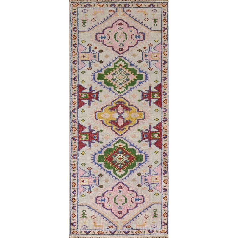 Tribal Geometric Kazak Indian Runner Rug Hand-knotted Wool Carpet - 2'7"x 7'11"