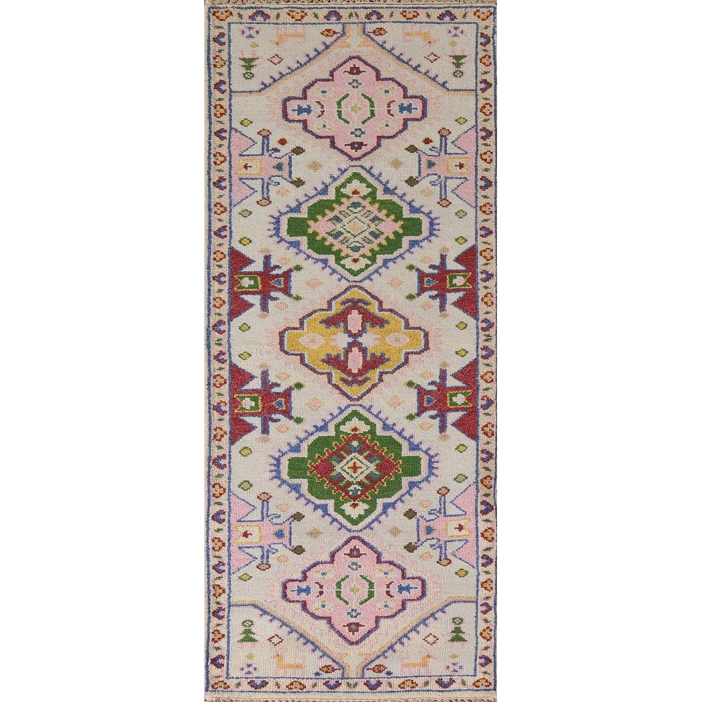 Tribal Geometric Kazak Indian Runner Rug Hand-knotted Wool Carpet - 2'7"x 7'11"