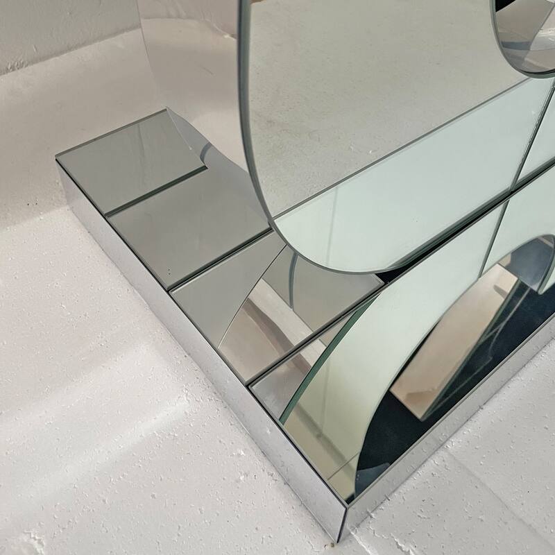 Modern Mirrored 39.37" Console Table, Glass Sofa Table with C-Shaped Base for Stylish Living Room Decor