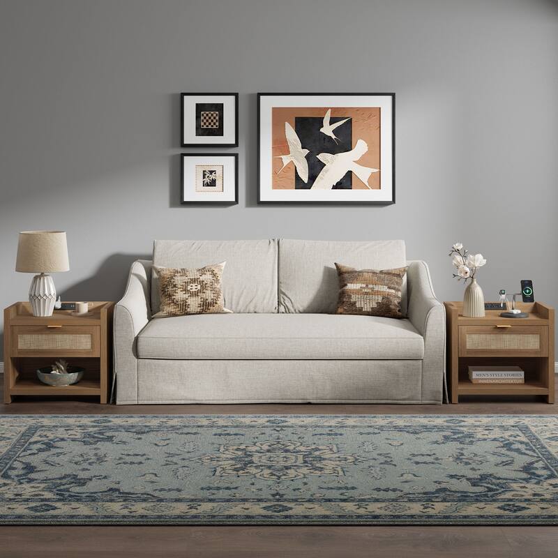 Farmhouse Nightstand with Charging Station and Drawers