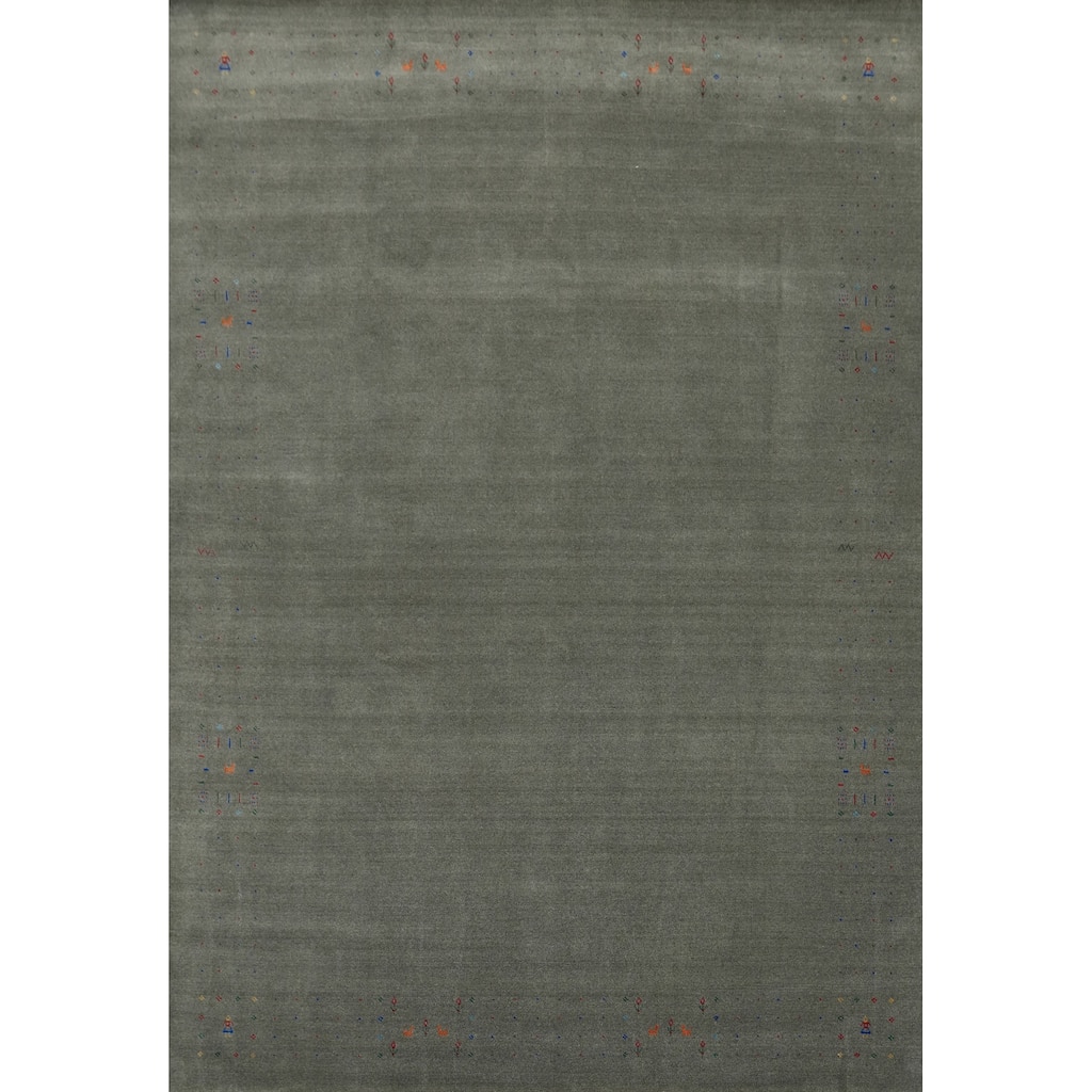 Hand Knotted Oriental 100% Wool Carpet Tribal Tribal Greys & Charcoal Gabbeh Area Rug - 12' 1'' X 9' 1''