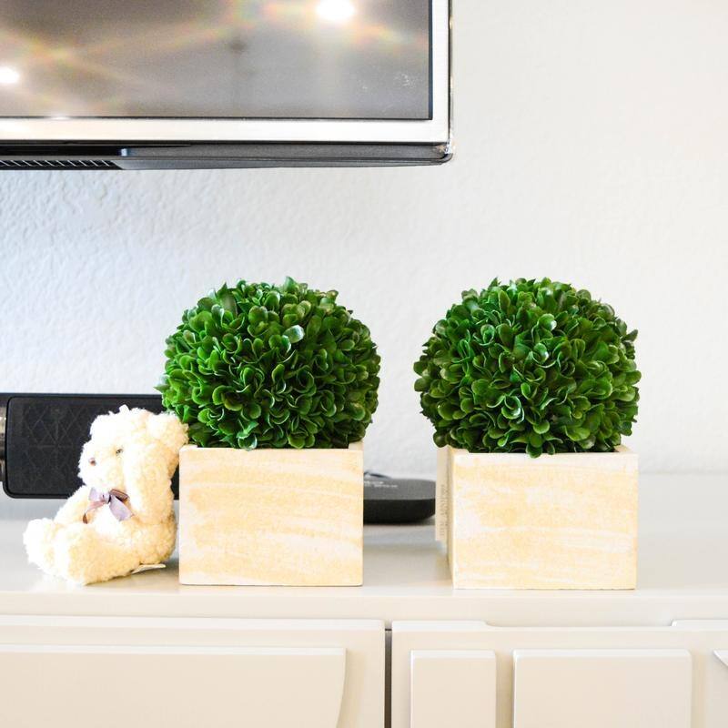 Faux Preserved Artificial Boxwood Ball Topiary Plant In Pot, Set of 3 - ABN5P008-GRN-3