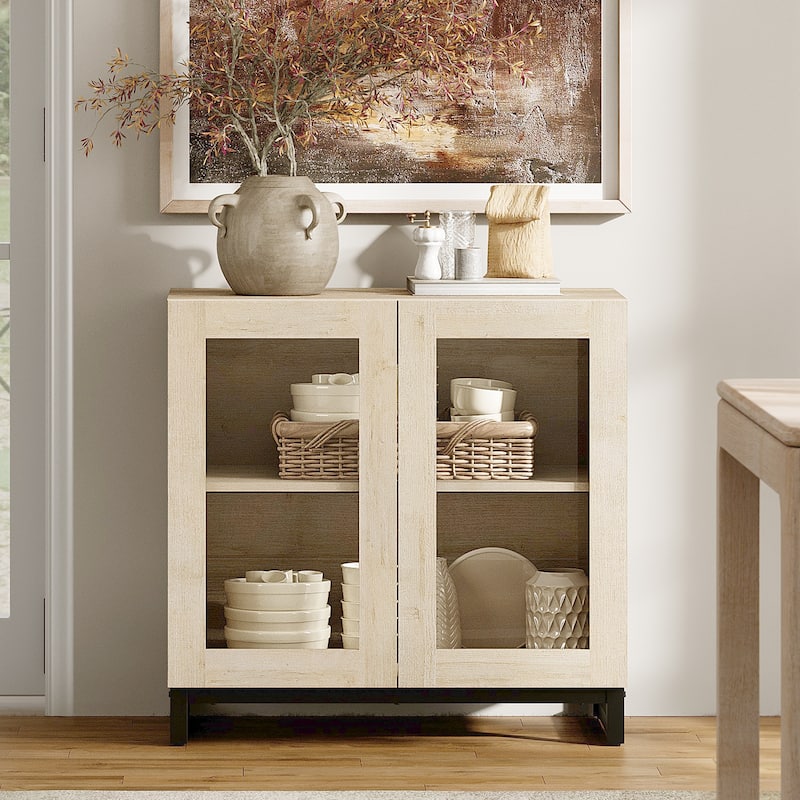WAMPAT Multifunctional Sideboard Buffet Cabinets with Glass Doors, Modern Sideboard with Adjustable Shelf, Coffee Bar Cabinet