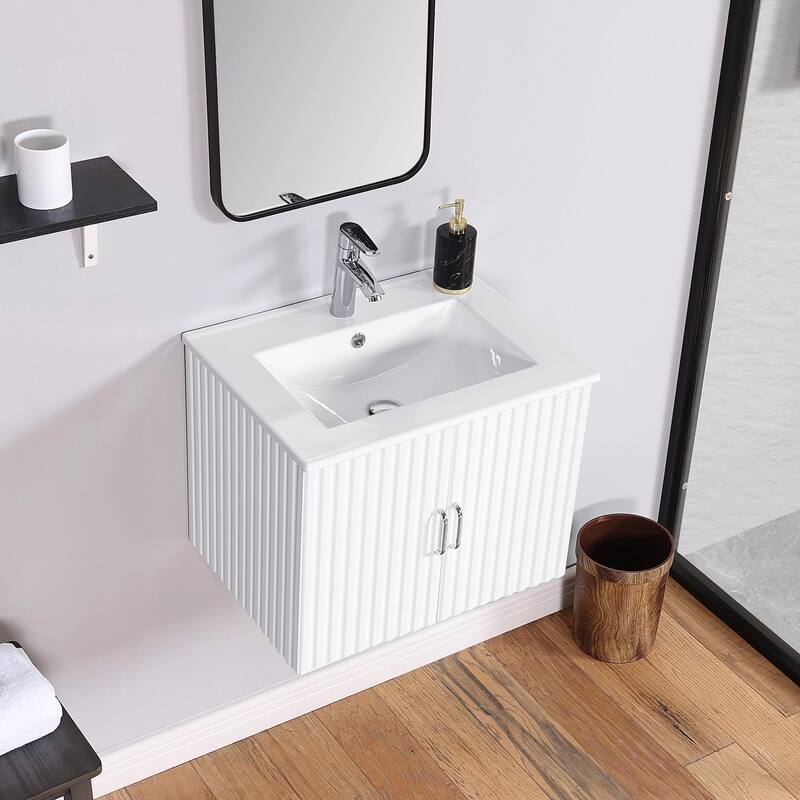 24" Floating Bathroom Vanity with White Porcelain Sink and Soft-Close Doors