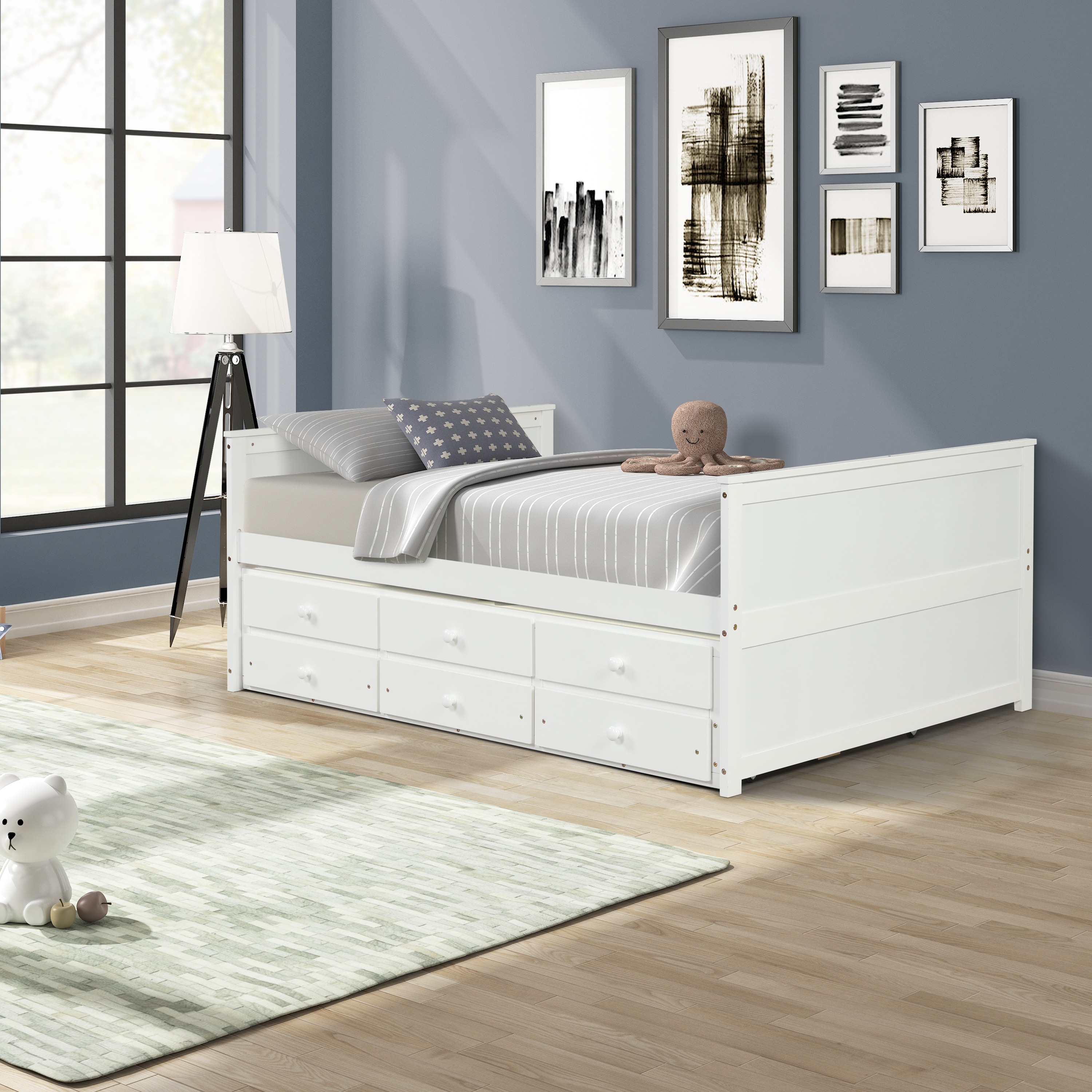 Solid wood captain bed with trundle and drawers hot sale