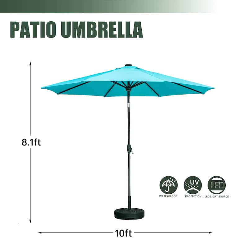 Autlaycil 10ft Solar LED lights Outdoor Patio Umbrella With Base