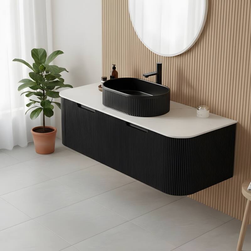Wall Mounted Bathroom Vanity with Black Oval Ceramic Basin