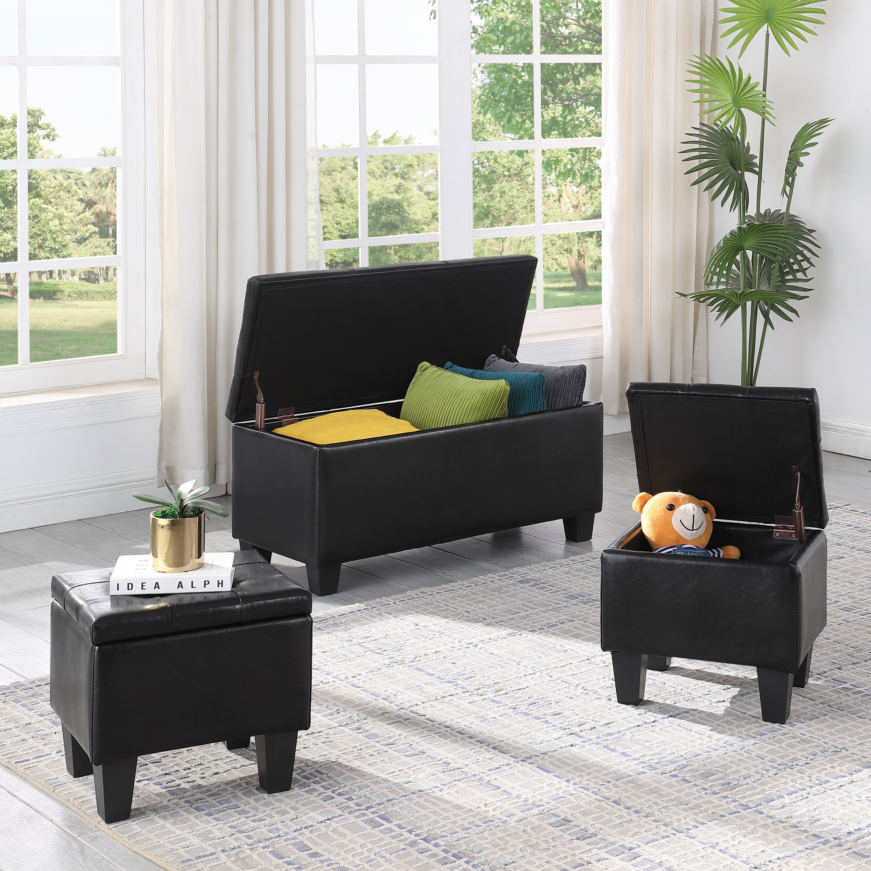Black tufted store ottoman bench