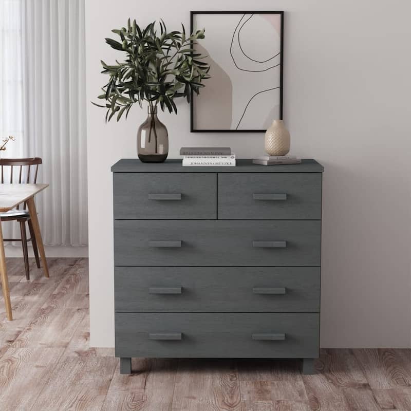 vidaXL Sideboard Bar Buffet Console Cabinet with Drawers HAMAR Solid Wood Pine - 31.1"x15.7"x31.5" - Dark gray