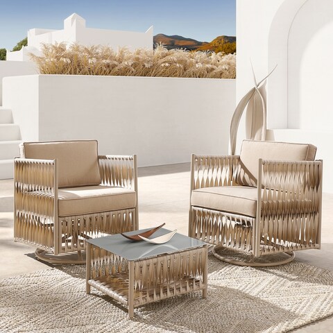 Art Leon Outdoor Swivel 3-piece Chair and Coffee Table Set