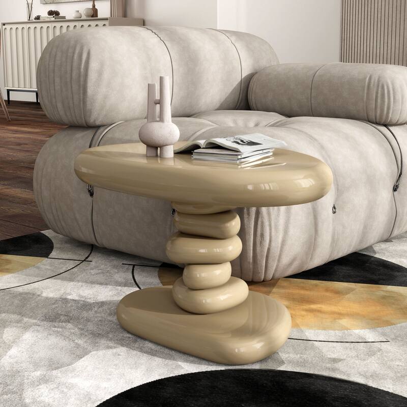 24/7 Shop At Home Modern 2-Piece Oval Glossy Low Profile Coffee Table Set