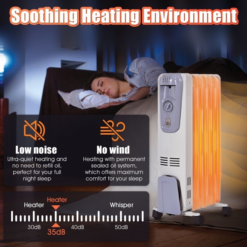 1500W Electric Oil Filled Radiator with 4 Bottom Wheels - 10 x 13.5 x 25  (L x W x H) - On Sale - Bed Bath u0026 Beyond - 35181019