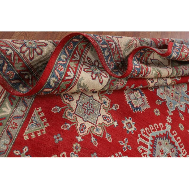 Traditional Red Geometric Kazak Oriental Area Rug Handmade Wool Carpet - 8'1" x 10'0"