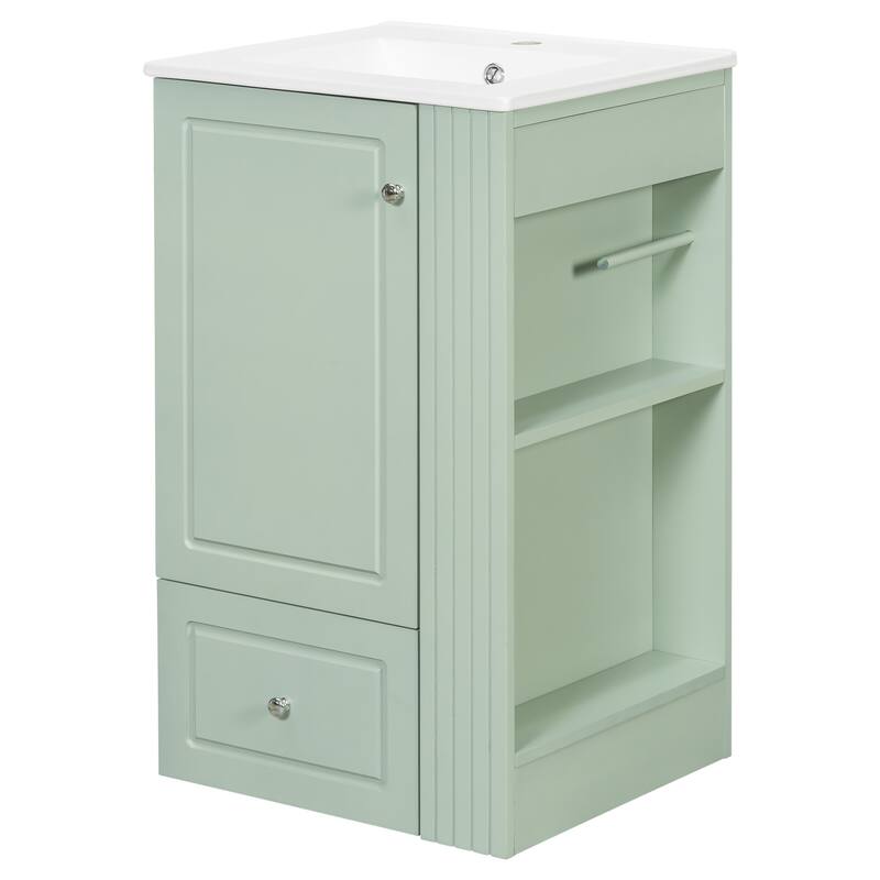 Roomfitters 20" Bathroom Vanity with Sink, Soft-Close Drawer, Side Open Shelves & Pinewood Towel Bar