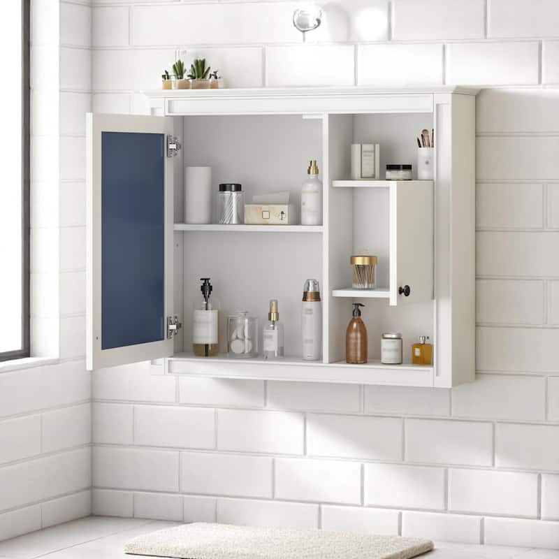 32" Bathroom Storage Cabinet with Mirror Door, Wall-Mounted with 3 Adjustable Shelves