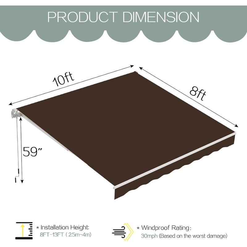 AECOJOY Manual Retractable Patio Awning Outdoor Sunshade Shelter (Cover Only)