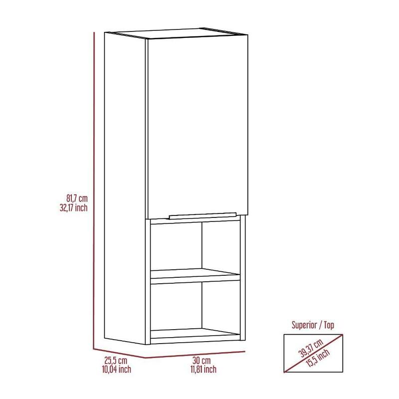 Hazelton Medicine Cabinet with Open and Interior Shelves, Light Gray Finish, 32.1" H x 11.8" W x 9.96" D
