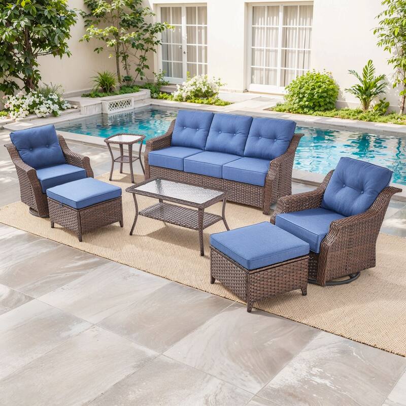 Artisan Patio Brown Wicker Sofa Conversation Set with 6-Inch Thick Cushions