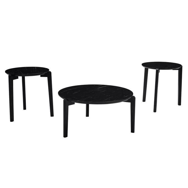 Living Room Coffee Table,36 Inch Round Small Coffee Table,Imitation Marble Tabletop With Rubber Wood Legs,Wooden Coffee Table