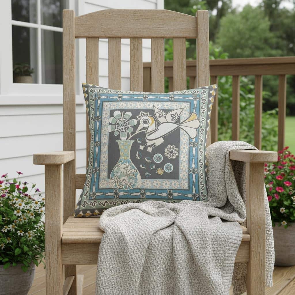 HomeRoots 20" x 20" Black and White Peacock Blown Seam Floral Indoor Outdoor Throw Pillow - 20.00' X '5.00' X '20.00