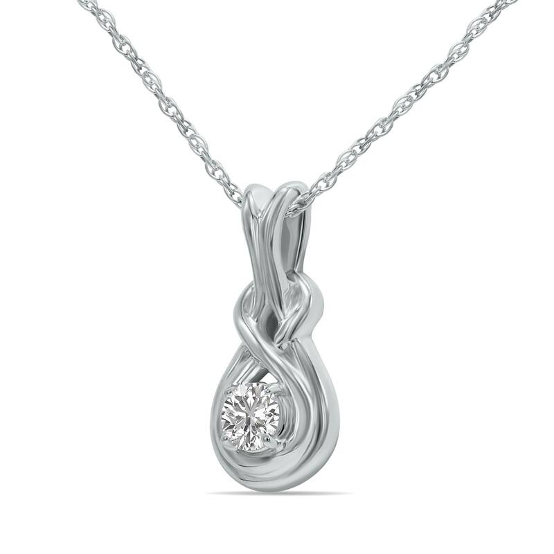 1/10 Carat TW Lab Grown Round Diamond Love Knot Solitaire Pendant in .925 Sterling Silver (F-G Color, VS1-VS2 Clarity)