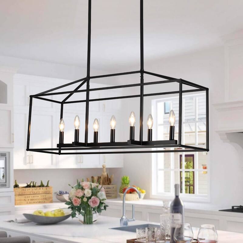 37.79" Wide 7-Light Traditional Farmhouse Rectangle Chandelier, Semi Flush Mount Chandelier, Kitchen Island Chandelier