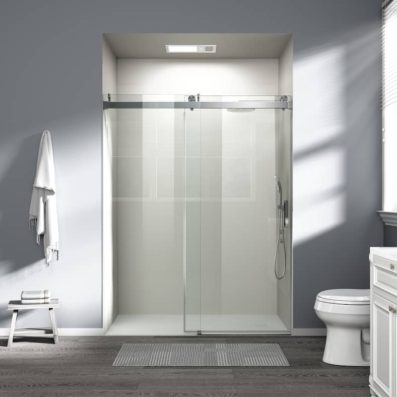 ABRUZZO 56-60" W x 76" H Frameless Soft-Closing Single Sliding Shower Door 1/4" (6mm) Explosion-Proof Tempered Glass - Brushed Nickel