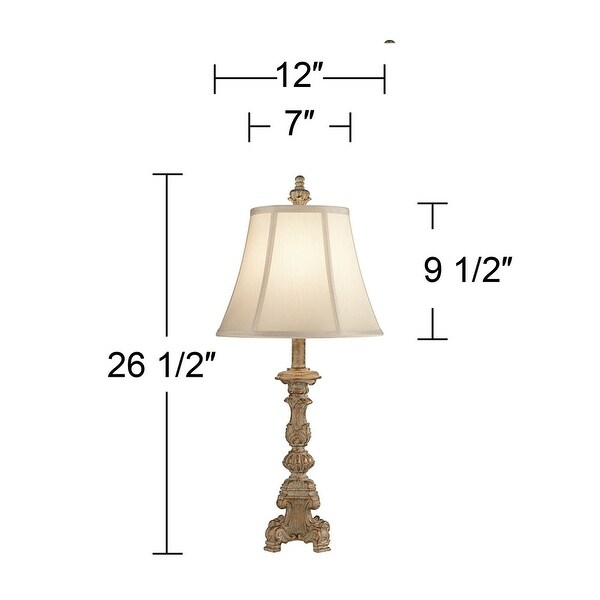 Set of 2 Shabby Chic Table Lamps Candlestick White Washed 12 x 26.5