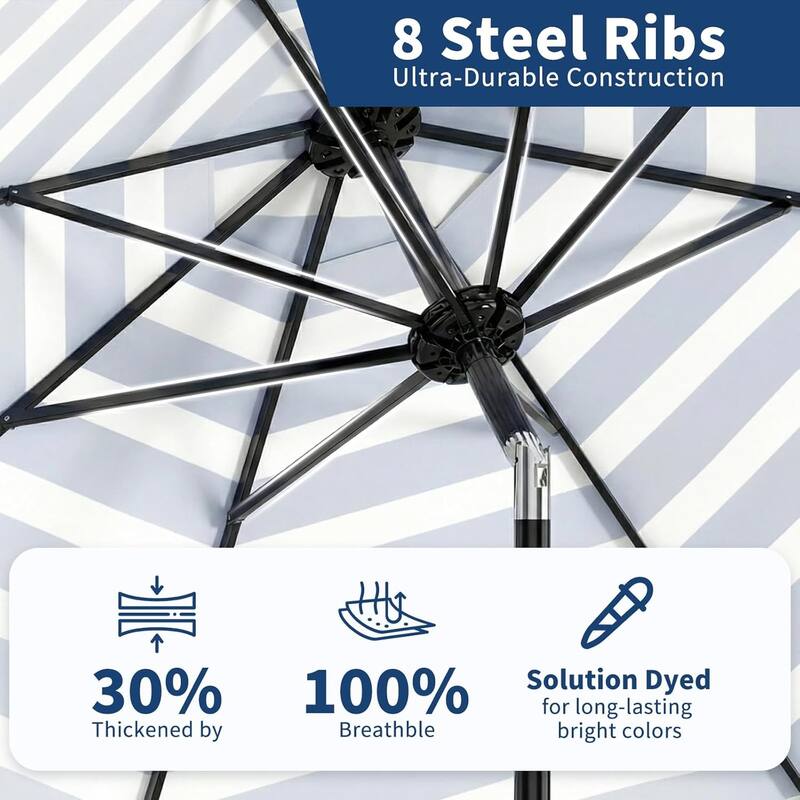 9 ft Patio Umbrella, with Crank Lift & Push Button Tilt, 8 Sturdy Ribs