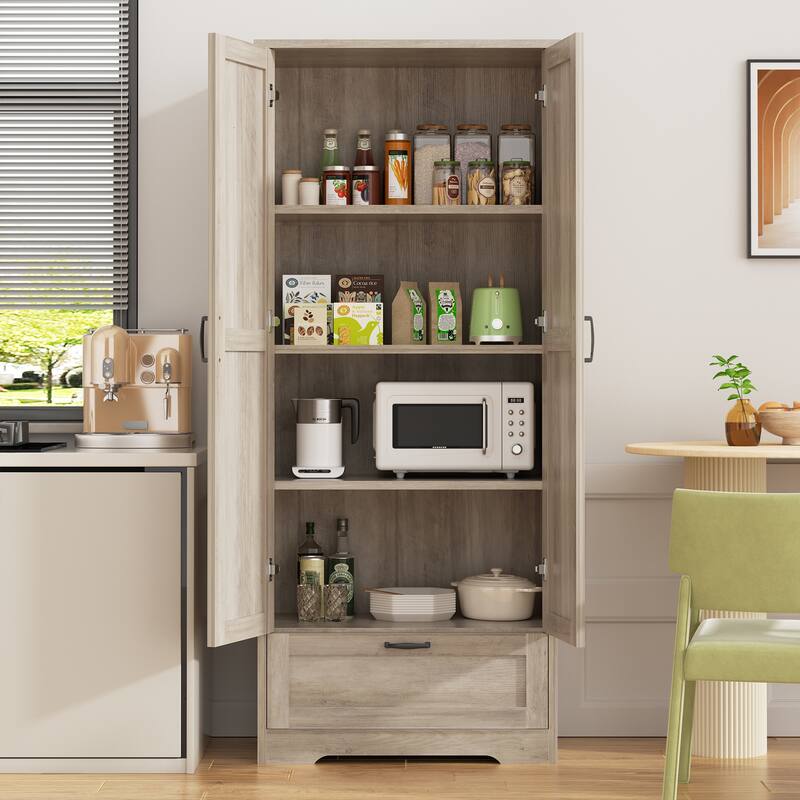 Beverage Cabinet with Drawer & Adjustable Shelves - Storage Organizer for Kitchen, Pantry, or Dining Room