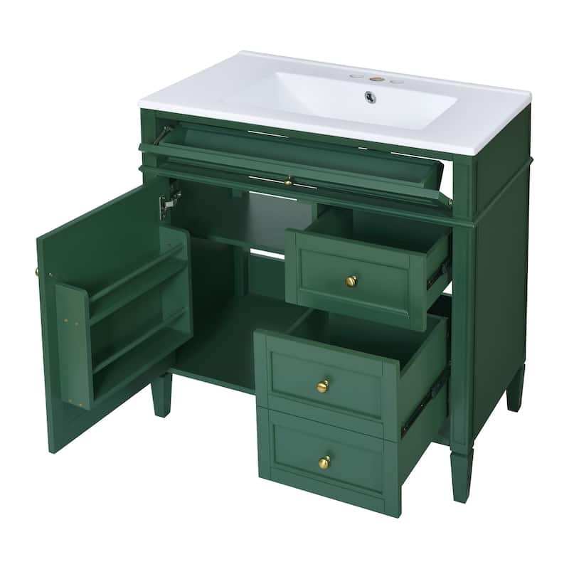 30 inch MDF Freestanding Bathroom Vanity Set with Integrated Sink and Drawers - 30" x 18"