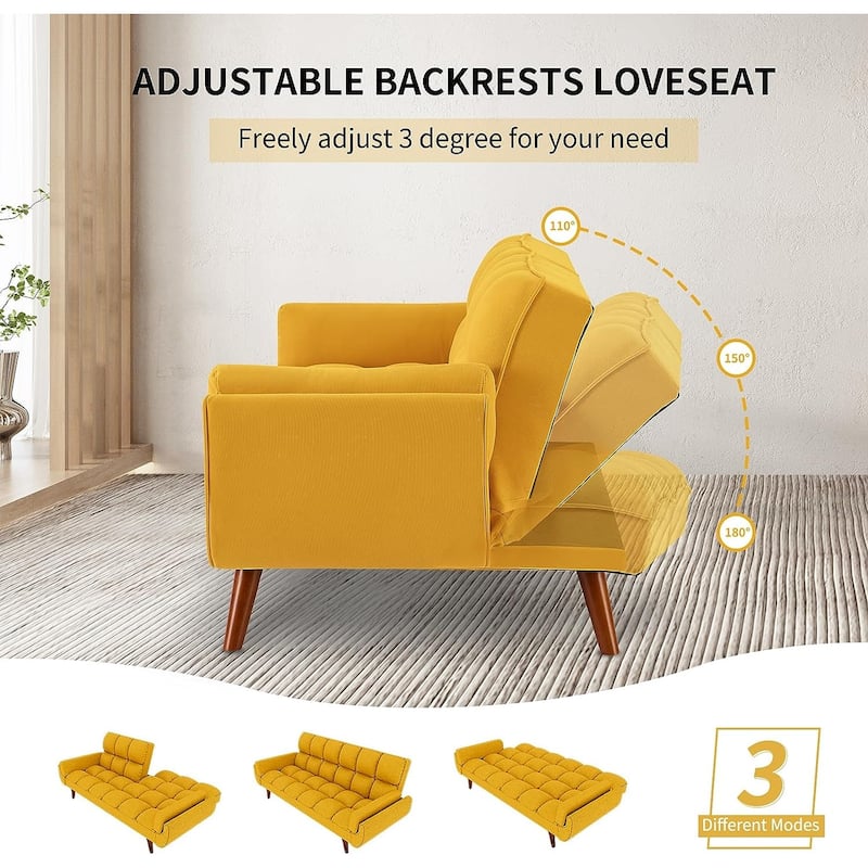 75.39 IN. Futon Sofa Bed, Convertible Upholstered Couch Sleeper with Reclining Sleeper Split Tufted Back