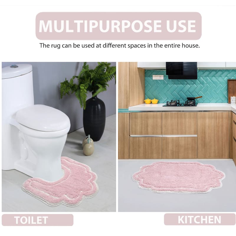 Allure Collection 100% Cotton Non-Slip Bathroom Rug Set, 3 Piece Machine Washable- Bathroom Rug, Bath Rug, U Shaped Contour