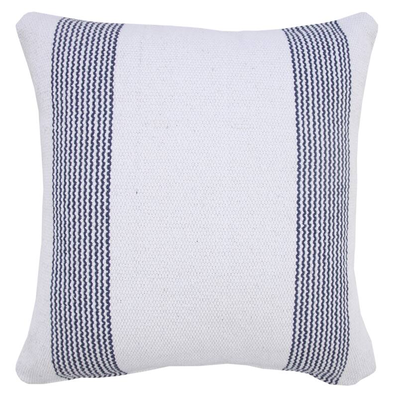 Handwoven Geometric Striped Cotton Throw Pillow Cover - 20" - Blue and White