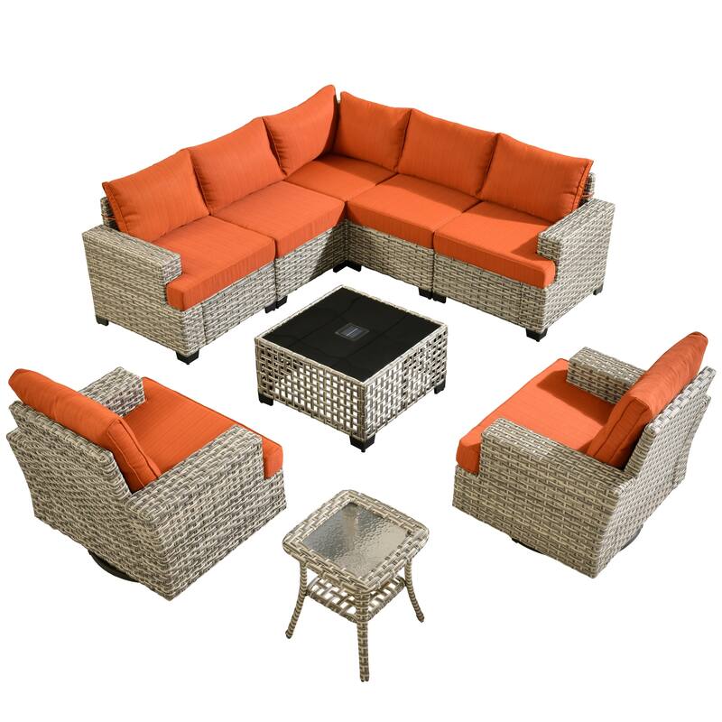 HOOOWOOO 9-piece Patio Wicker Sofa Swivel Chair Sectional Set