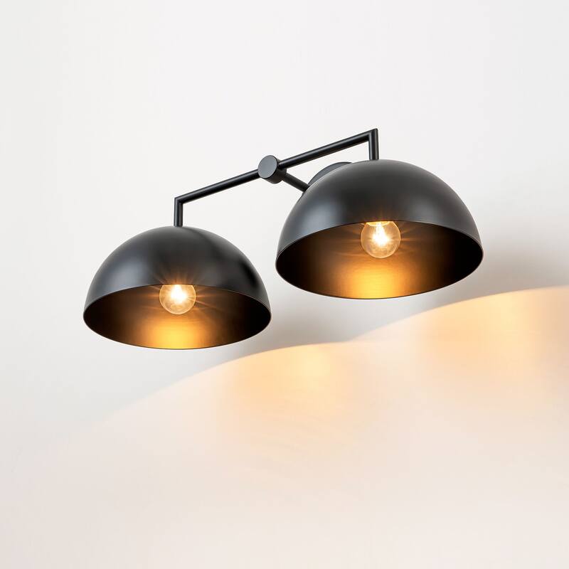 2-Light Modern Industrial Black Dome Pot Lid Vanity Light - 20.87 in. W x 8.66 in. H x 10.63 in. D